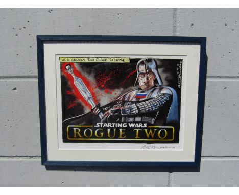 PETER BROOKES (b.1943) A framed original print of Vladimir Putin as Darth Vader from Star Wars, signed lower right. 26cm x 34