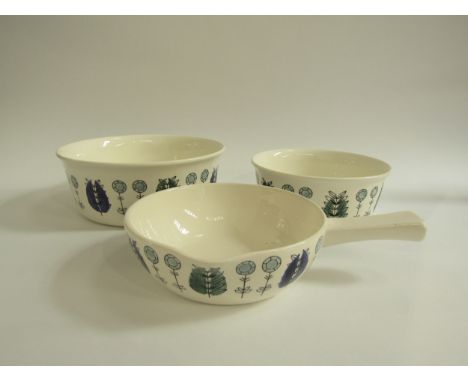 Three Norwegian Egersund ceramic bowls with blue foliate detail.  Largest 22cm x 8.5cm high 
