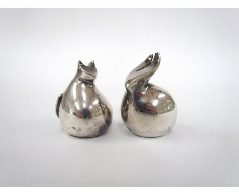 Two Dansk Designed silver plated paperweights in the form of a stylised Cat and Rabbit. Tallest 6.5cm 