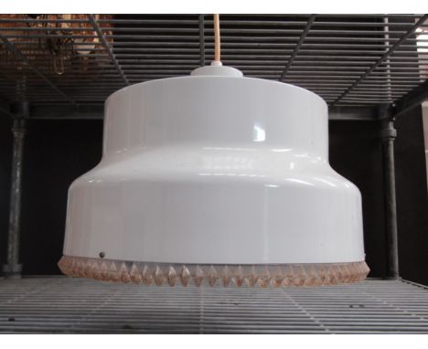 A white painted metal and clear plastic trim ceiling light. 29cm diameter x 21cm high 