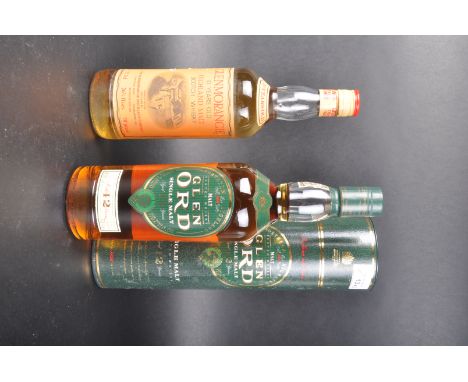 Two bottles of Scotch whisky to include Glen Ord single malt in original tin and Glenmorangie highland malt bottle. Both seal