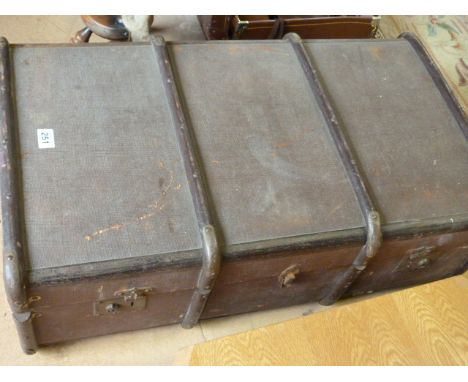 A Large wooden bound travel trunk