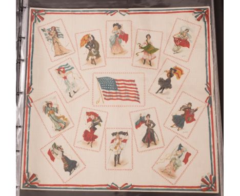 Tobacco silk, ATC, Flag Girls of Nations, pillow top silk, No 7, American flag to centre with 14 Flag Girl silks surround (vg