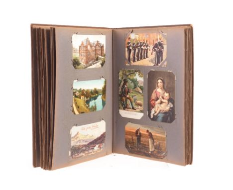 Postcards, Album a varied selection of approx 230 cards in period album inc, comic (McGill) embossed, comic Bugle calls " Val
