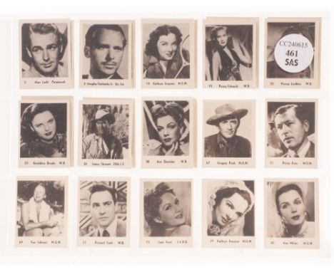 Trade cards, Anon, Film Stars, 'K' size, 23 cards inc. Gregory Peck, Alan Ladd, Diana Dors, Rita Hayworth, Richard Todd etc (
