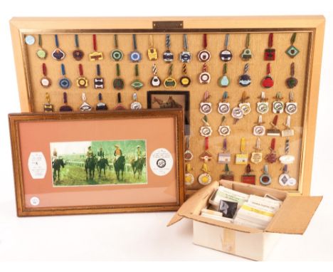 Horseracing, an extensive framed and glazed Cheltenham Racecourse Enamel Badge Display from 1947 - 2006, beautifully presente