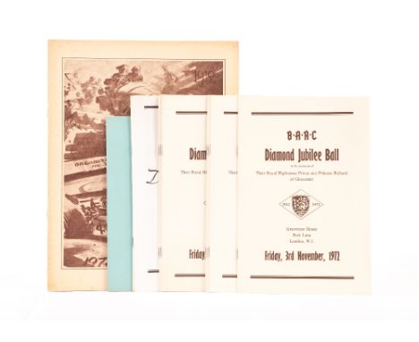 Two British Automobile Racing Club dinner menus, from 1972 & 1973, together with several of the guest lists from the events (