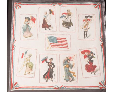 Tobacco silk, ATC, Flag Girls of Nations, pillow top silk, No 7, American flag to centre with 8 Flag Girl silks surround (vg)