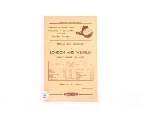 Football Excursion Train Ticket, England v Scotland International 11th April (gen gd slight tears)