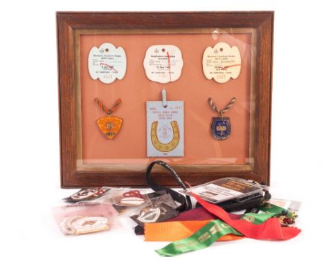 Horseracing, an interesting collection of Hong Kong, New Zealand and World race badges in enamel, cardboard and silver (parce