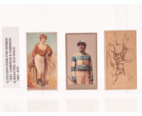 Cigarette cards, Horseracing, USA, three type cards, Cameron & Cameron Occupations for Women, Jockey, ATC (Old Gold) Beauties