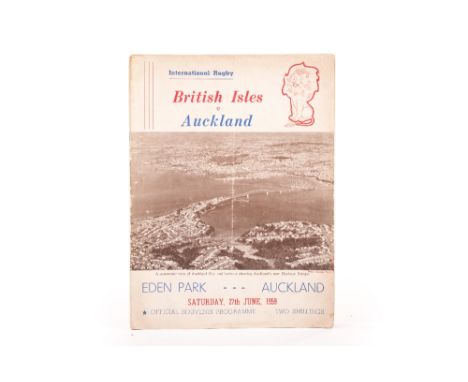Rugby Union Programme, International Auckland v British Lions 27 June 1959 held at Eden Park Auckland, (sl creasing and light