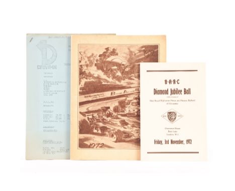 A signed 1972 British Automobile Racing Club Diamond Jubilee Ball menu programme, nicely signed by Graham Hill and his wife B