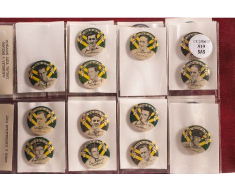 Trade issues, Argus & Australasian Post, Australian v England, Tour Button badges, 1950/51 (13/15) (vg)