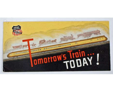 Union Pacific Railroad,1933,&nbsp;an impressive Art Deco style three-fold brochure with four illustrations &amp; diagram of t