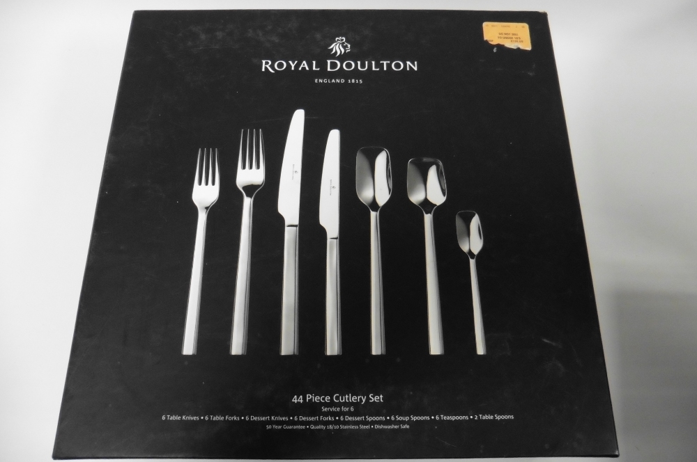 A Royal Doulton 44 piece set of stainless steel cutlery, with original