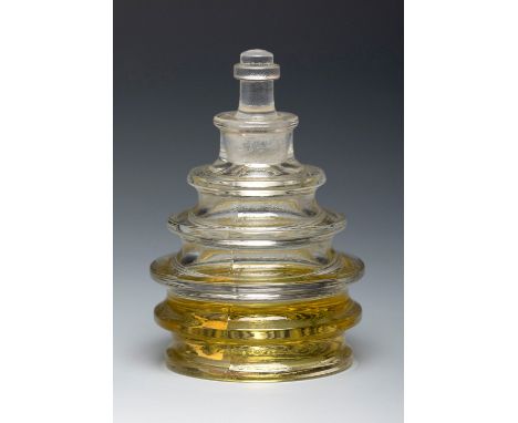 RENÉ LALIQUE (Ay, France, 1860- Paris, 1945).Bottle for Worth "Imprudence", ca. 1940.Moulded glass.Signed on the reverse of t