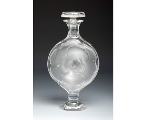 LALIQUE. France ca. 1970.Perfume bottle.Moulded and satin-finished glass.Signed on the reverse of the base Lalique ® France.P