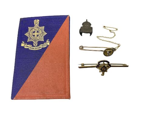 Royal Sussex Regiment 9ct gold sweetheart brooch with Regimental Association membership card to 6406670 Pte. Brock dated 1940