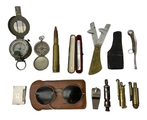 Miscellaneous military and other collector's items including green painted brass Stanley marching compass; Witthauer compass 