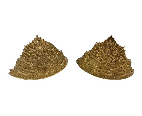Two Lancers gilt metal helmet plates for the 16th Lancers and 5th Royal Irish Lancers (2)