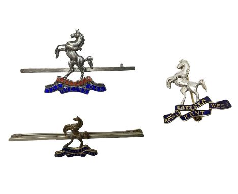 Royal West Kent regiment 9ct gold and enamel sweetheart brooch; The Queens Own regiment silver and enamel sweetheart brooch; 
