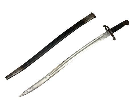 19th century Bayonet with 58cm fullered Yataghan shaped blade, stamped with anchor mark, with leather scabbardDimensions: Len