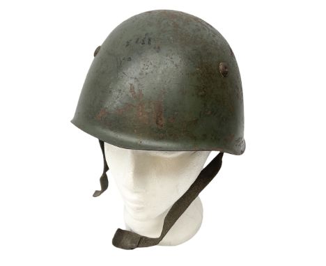 WWII Italian steel helmet with liner and chin strap