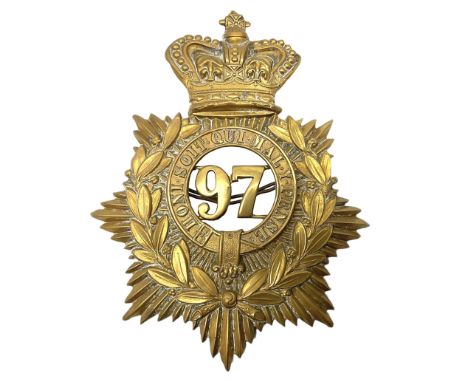 Victorian 1878-1881 97th Foot Helmet Plate with Victorian crown over brass backing star with laurel wreath and belted circlet