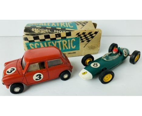 2x Scalextric Triang Cars including 1x C76 Mini Cooper No.3 in Red with a Poor Box &amp; 1x C72 BRM No.8 Ferrari Racing Car U