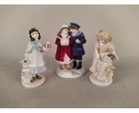 Various porcelain figurines including Royal Worcester 'The Crinoline', 'I Love Emily', 'The Romantic' and 'A Gift of Love' pl
