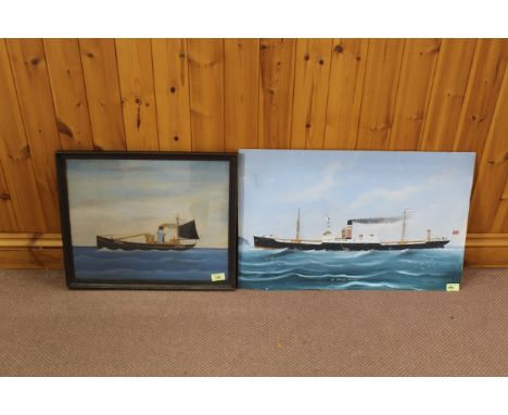 A naive gouache ships portrait of S.S. Saint George (unframed) plus a framed naive ships portrait of L.T.288 in varnished gou