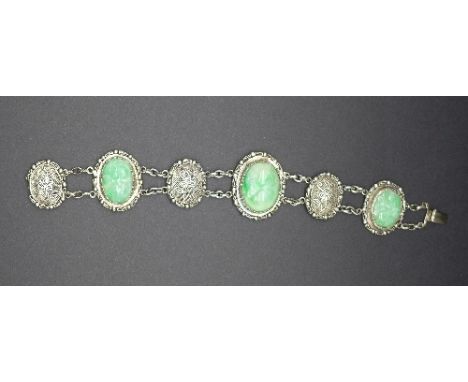 A Chinese silver and jade bracelet