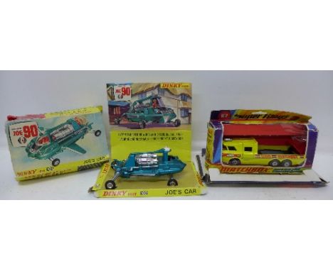 A Dinky Toys Joe 90 Joe's Car, 102, (incomplete), box a/f, a Dinky 353 cardboard stand, and a Matchbox Superkings K-7 racing 