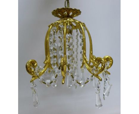 Two hanging light fittings with crystal drops