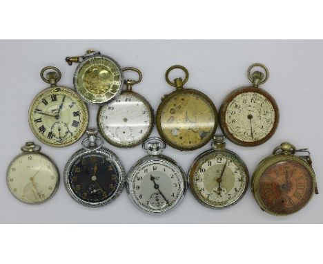 Ten pocket watches, including Zenith and Elgin, a/f