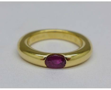 An 18ct gold and ruby Cartier Eclipse ring, 9.5g, L, with boxes