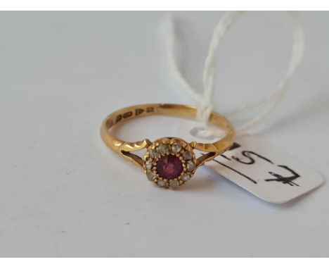 A ruby and diamond ring 18ct gold size P - 2 gms 