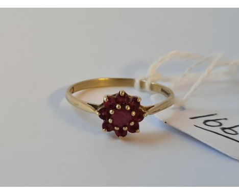 A ruby cluster 9ct ring size P1.3g