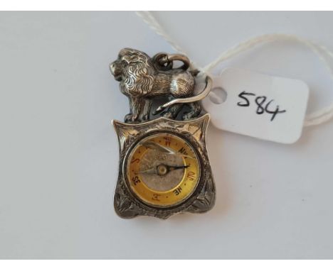 An antique silver compass pendant with lion to top Birm 1899