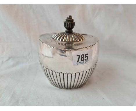  Late Victorian oval half fluted tea caddy 4.5 inch high Sheffield 1895 By H A 142 gms