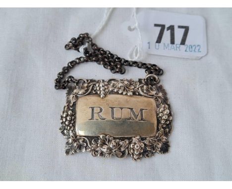 A Victorian wine ticket for Rum with vine boarder, Birmingham 1854 by Y&amp;W