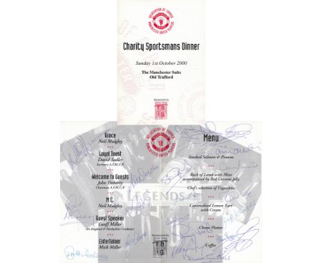 Autographed MAN UNITED 2000 : A superbly produced menu for a Charity Sportsmans Dinner at Old Trafford on the 1st of October 