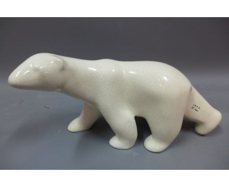 A Longwy Crackk glazed ceramic model of a polar bear with certificate H 23 x W 42 x D 15cm 