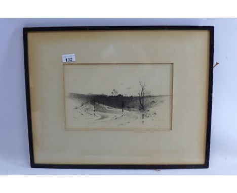 W.G Cameron, a late 19th century etching, Scottish school entitled 'Evening' framed and glazed 20 x 33cm 