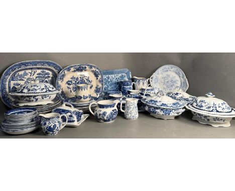 A quantity of blue and white china various styles and makers to include Adams, Burleigh Ware and Jutland 