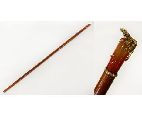 RUSSIAN SILVER GILT LIZARD WALKING STICK - AGATE