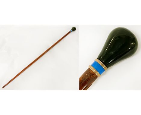 RUSSIAN SILVER GILT &amp; ENAMEL NEPHRITE JADE WALKING STICK