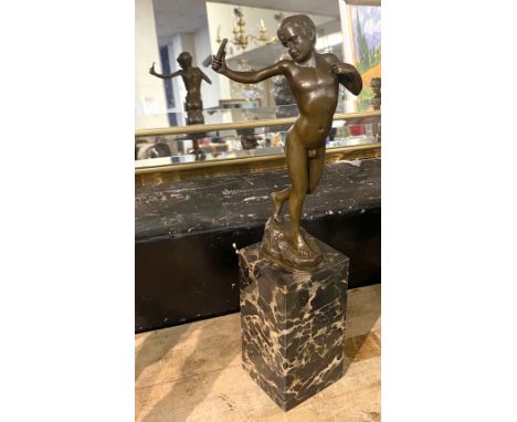 BRONZE BOY &amp; CATERPAULT 32.5CMS (H) APPROX