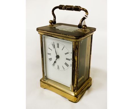 BRASS CARRIAGE CLOCK 11.5CMS (H) WITH HANDLE LAYING FLAT 